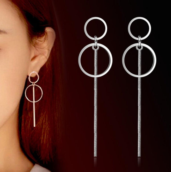 Double Circle Dangle Tassel Earrings