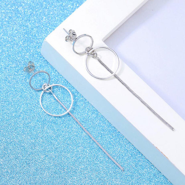 Double Circle Dangle Tassel Earrings