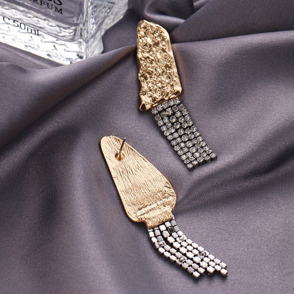 Abstract Gold Crystal Tassel Earrings