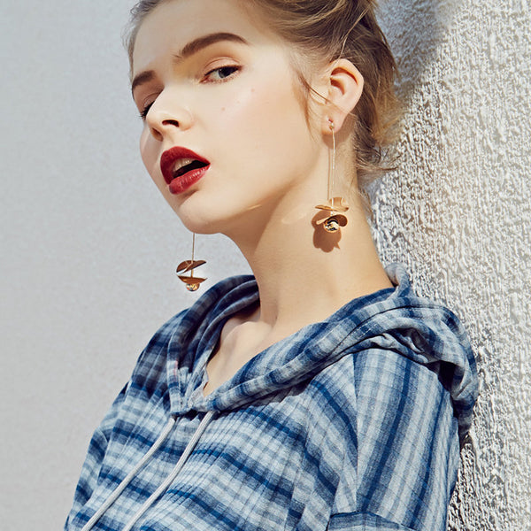 Long Dangle Petal Ball Chain Earrings
