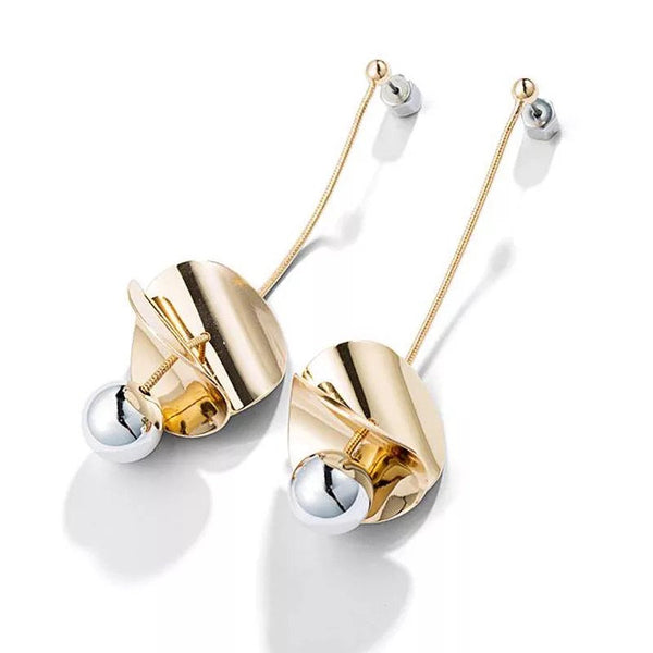 Long Dangle Petal Ball Chain Earrings