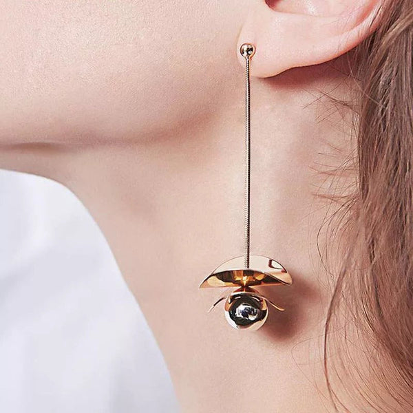 Long Dangle Petal Ball Chain Earrings