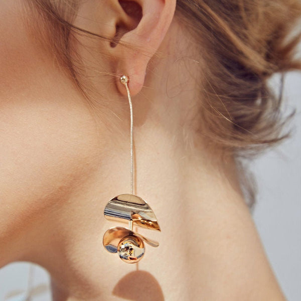 Long Dangle Petal Ball Chain Earrings