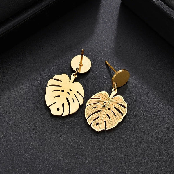 Small Monstera Leaf Earrings
