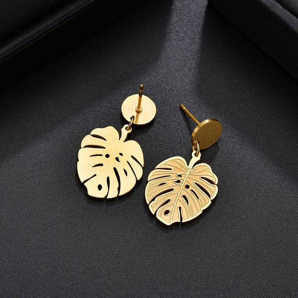 Small Monstera Leaf Earrings
