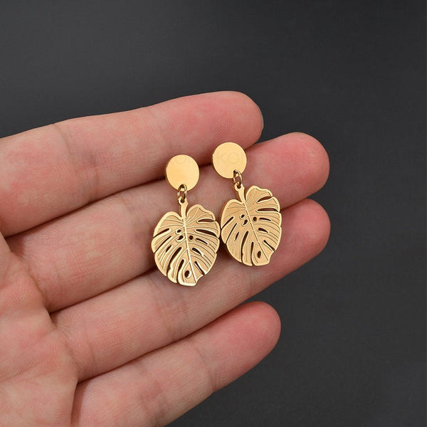Small Monstera Leaf Earrings