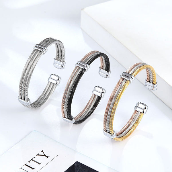 Twisted Cable Layered Bangle Bracelet