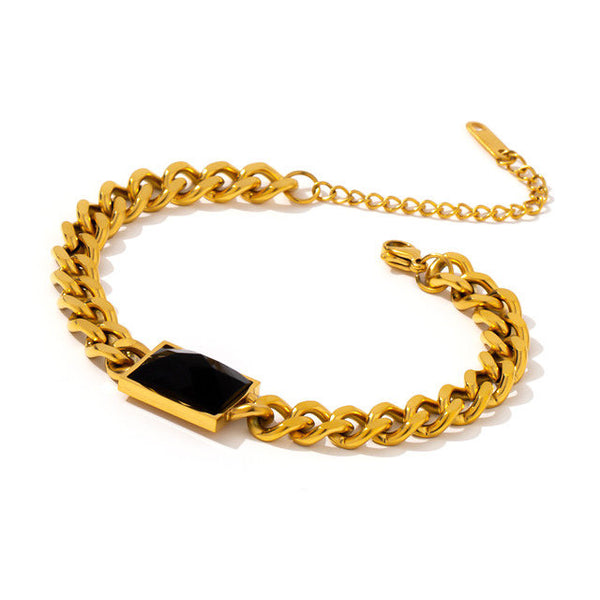 Black gemstone Necklace and Bracelet Cuban Chain Set