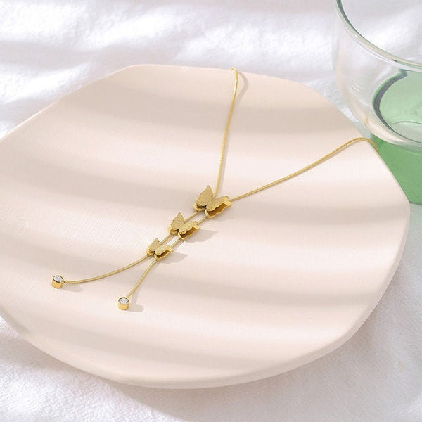 Butterfly Lariat Tassel Necklace