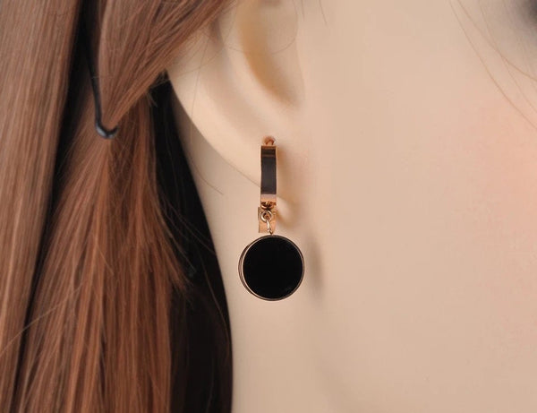 Black and White Huggie Charm Earrings