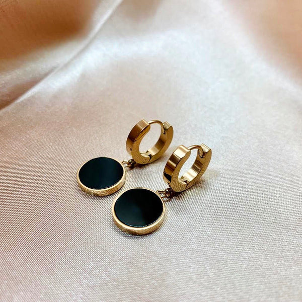 Black and White Huggie Charm Earrings