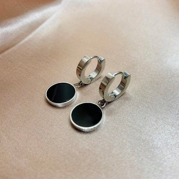 Black and White Huggie Charm Earrings