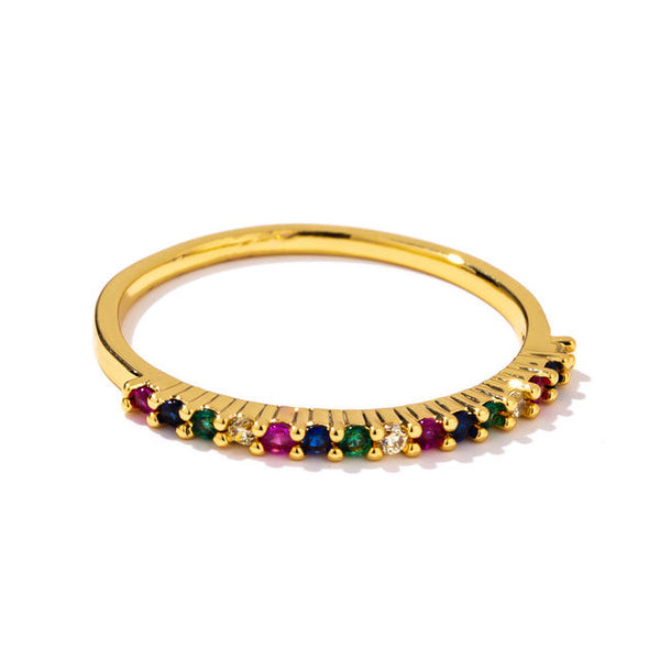 Thin Colorful Crystal Pave Ring