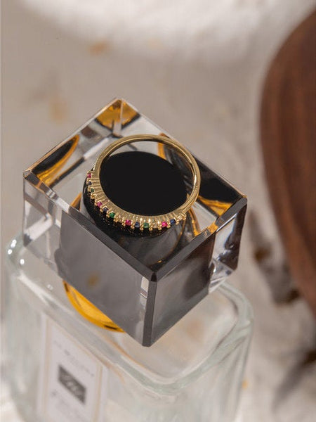 Thin Colorful Crystal Pave Ring