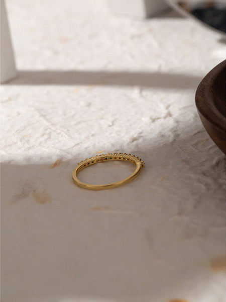 Thin Colorful Crystal Pave Ring