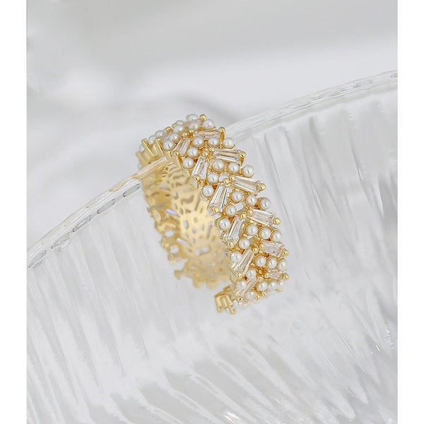 Baguette Crystals and Pearls Eternity Ring