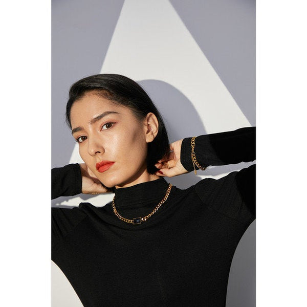 Black gemstone Necklace and Bracelet Cuban Chain Set