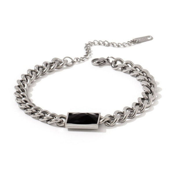 Black gemstone Necklace and Bracelet Cuban Chain Set