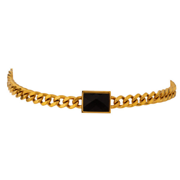 Black gemstone Necklace and Bracelet Cuban Chain Set
