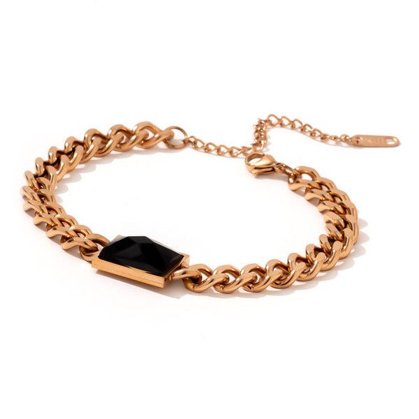 Black gemstone Necklace and Bracelet Cuban Chain Set