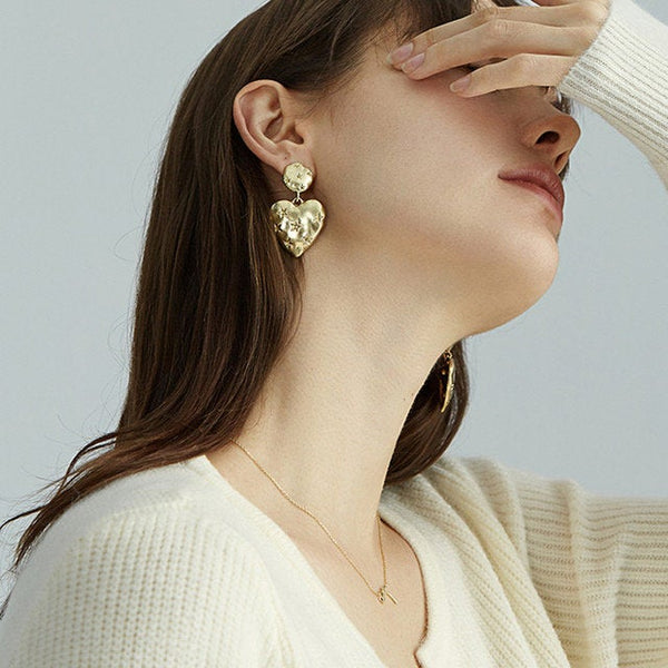 Celestial Heart Textured Dangle Stud Earrings