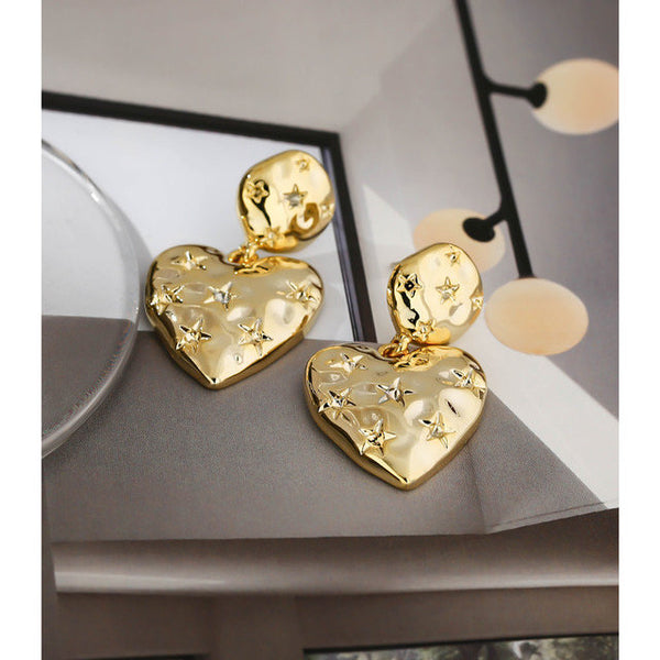 Celestial Heart Textured Dangle Stud Earrings