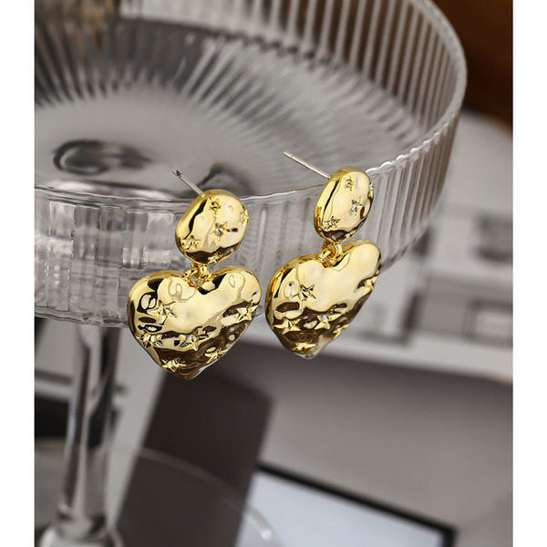 Celestial Heart Textured Dangle Stud Earrings