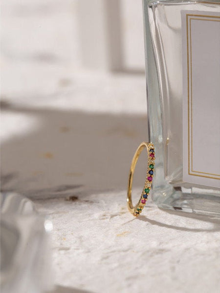 Thin Colorful Crystal Pave Ring