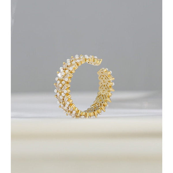 Baguette Crystals and Pearls Eternity Ring