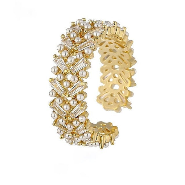Baguette Crystals and Pearls Eternity Ring