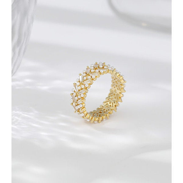 Baguette Crystals and Pearls Eternity Ring