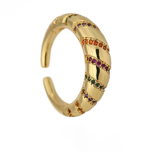 Crescent Twist Colorful Pave Ring