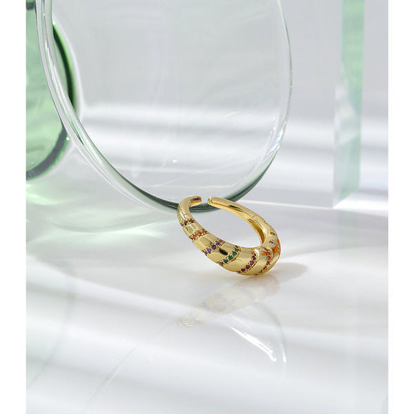 Crescent Twist Colorful Pave Ring