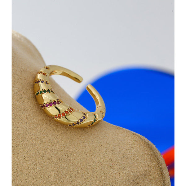 Crescent Twist Colorful Pave Ring