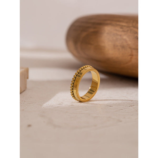 Gold Beaded Band Ring