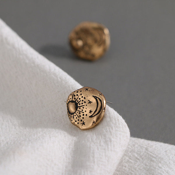 Celestial Hammered Circle Retro Earrings