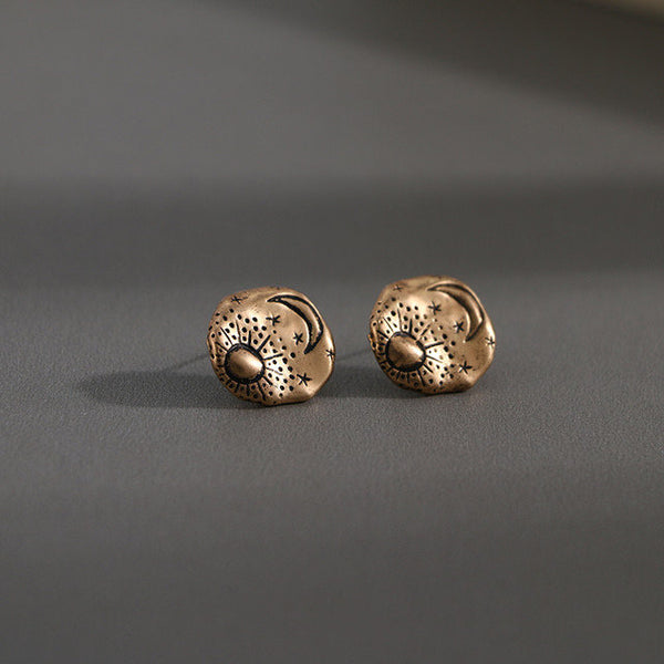 Celestial Hammered Circle Retro Earrings