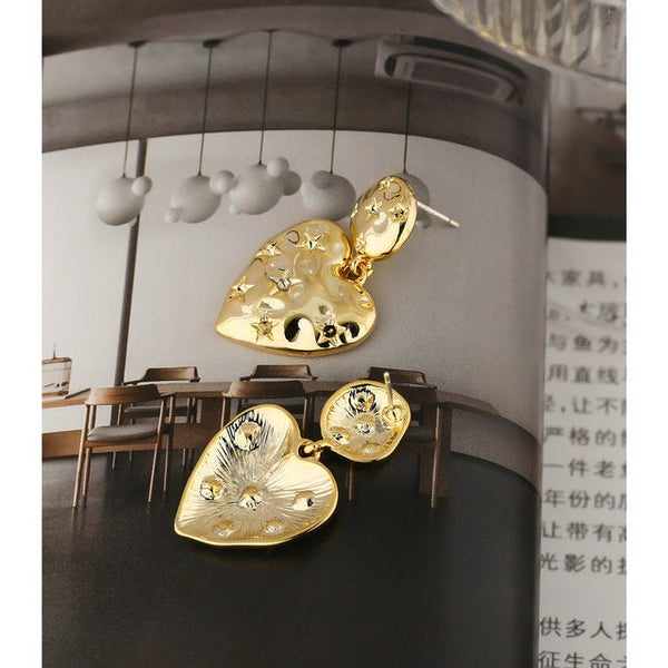 Celestial Heart Textured Dangle Stud Earrings
