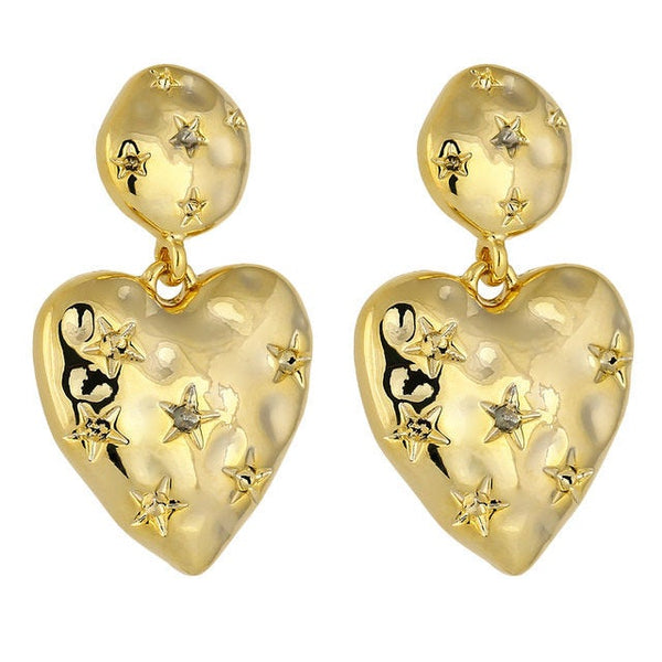 Celestial Heart Textured Dangle Stud Earrings