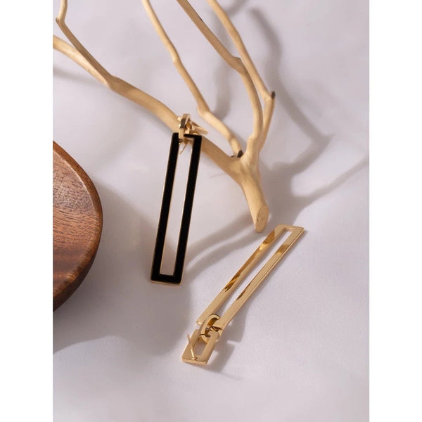 Black and Gold Rectangle Dangle Earrings