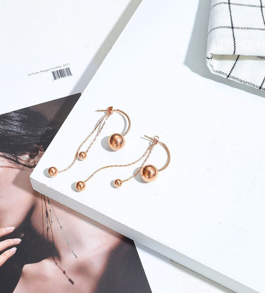 Dangle Bead Ear Jacket Tassel Earrings