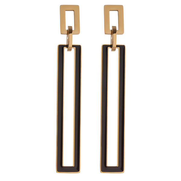 Black and Gold Rectangle Dangle Earrings