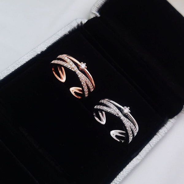 Layered X Crystal Solitaire Ring