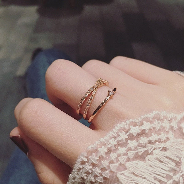 Layered X Crystal Solitaire Ring