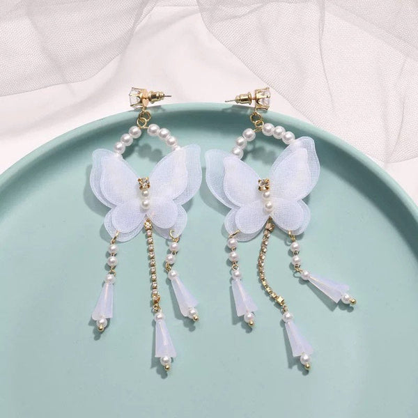 White Butterfly Dangle Earrings
