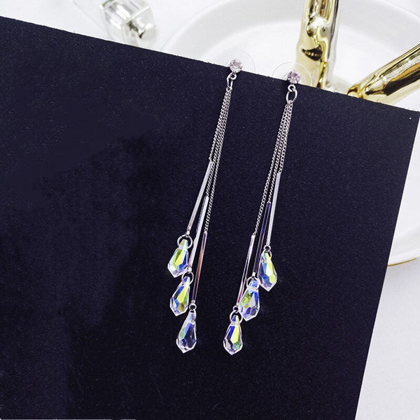 Crystal Teardrop Tassel Earrings