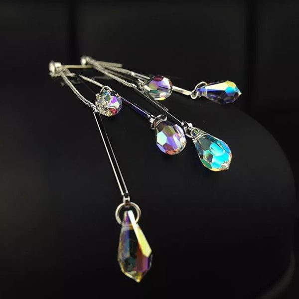 Crystal Teardrop Tassel Earrings