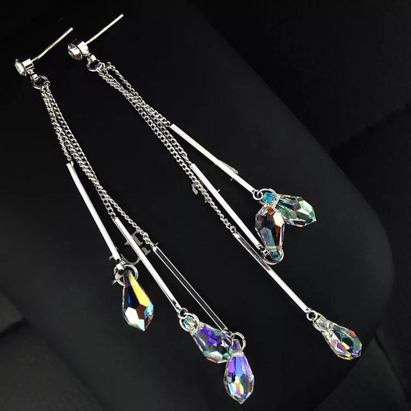 Crystal Teardrop Tassel Earrings