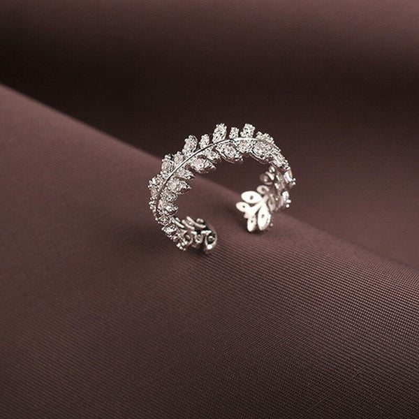 Crystal Leaf Vine Branch Ring