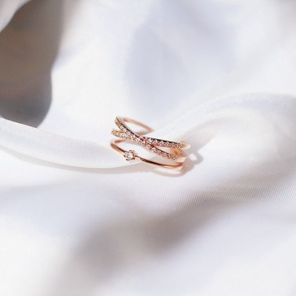 Layered X Crystal Solitaire Ring